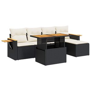 vidaXL 6 Piece Garden Sofa Set with Cushions Black Poly Rattan Acacia