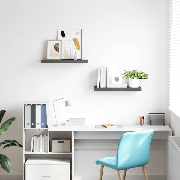 vidaXL Floating Wall Shelves 2 pcs High Gloss Grey 60x23.5x3.8 cm MDF