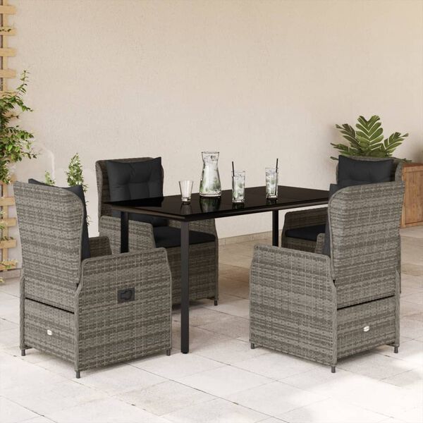 vidaXL 5 Piece Garden Dining Set with Cushions Grey Poly Rattan