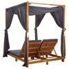 vidaXL Double Sun Lounger with Curtains & Cushions Solid Acacia Wood