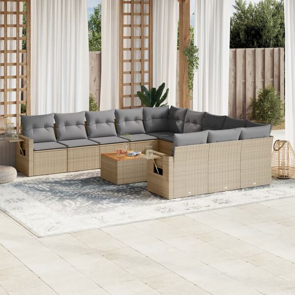 vidaXL 12 Piece Garden Sofa Set with Cushions Mix Beige Poly Rattan