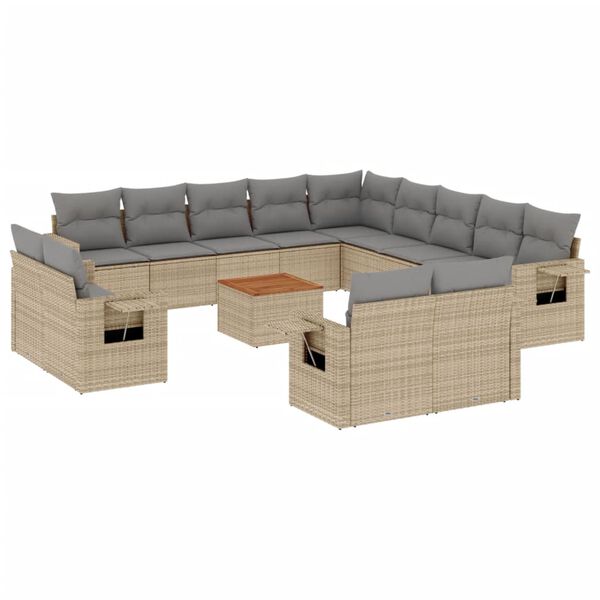 vidaXL 14 Piece Garden Sofa Set with Cushions Mix Beige Poly Rattan