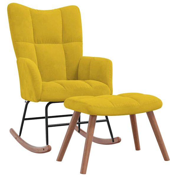 vidaXL Rocking Chair with a Stool Mustard Yellow Velvet