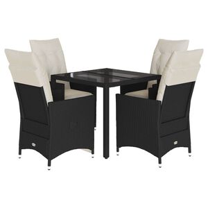 vidaXL 5 Piece Garden Dining Set with Cushions Black Poly Rattan