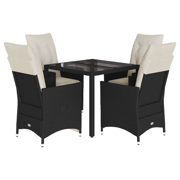 vidaXL 5 Piece Garden Dining Set with Cushions Black Poly Rattan