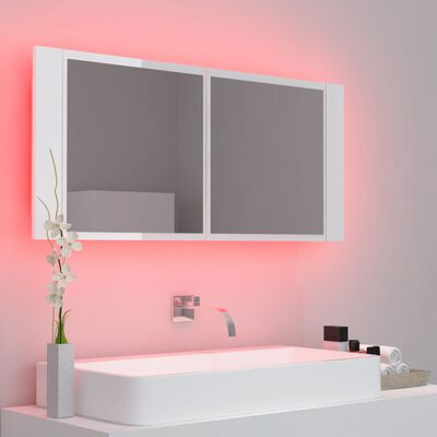vidaXL LED Bathroom Mirror Cabinet High Gloss White 100x12x45cm Acrylic