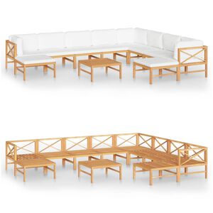 vidaXL 11 Piece Garden Lounge Set with Cream Cushions Solid Teak Wood