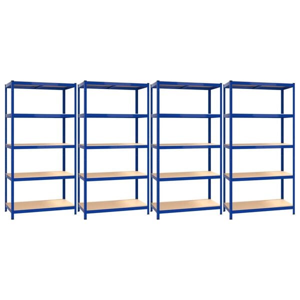 vidaXL 5-Layer Shelves 4 pcs Blue Steel&Engineered Wood
