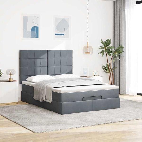vidaXL Ottoman Bed with Mattresses & LEDs Dark Grey Double Velvet