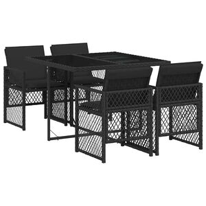 vidaXL 5 Piece Garden Dining Set with Cushions Black Poly Rattan