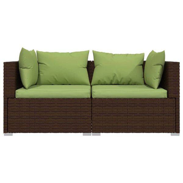 vidaXL 2-Seater Sofa with Cushions Brown Poly Rattan