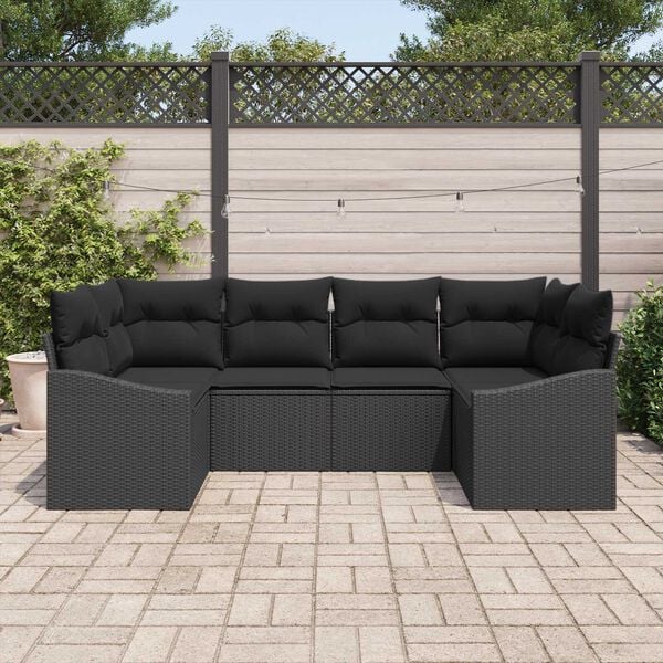 vidaXL Sofa Set with Cushion 6 pcs Black Poly Rattan