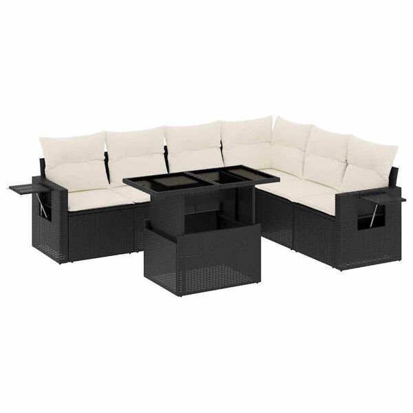 vidaXL 7 Piece Garden Sofa Set with Cushions Black Poly Rattan