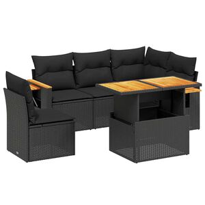 vidaXL 6 Piece Garden Sofa Set with Cushions Black Poly Rattan