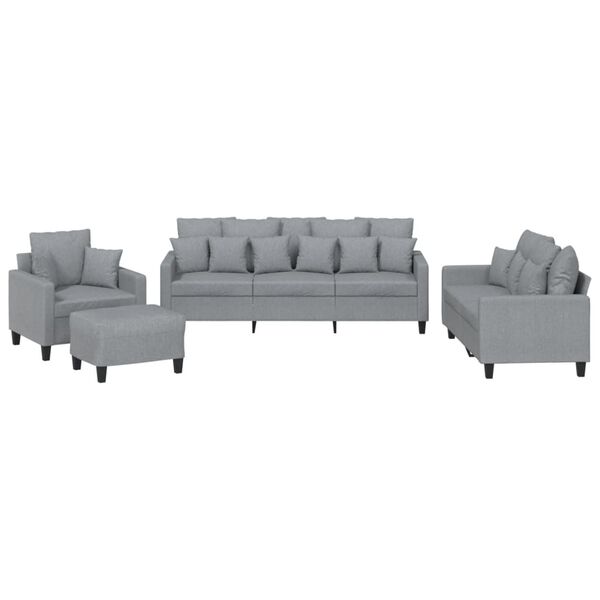 vidaXL 4 Piece Sofa Set with Pillows Light Grey Fabric