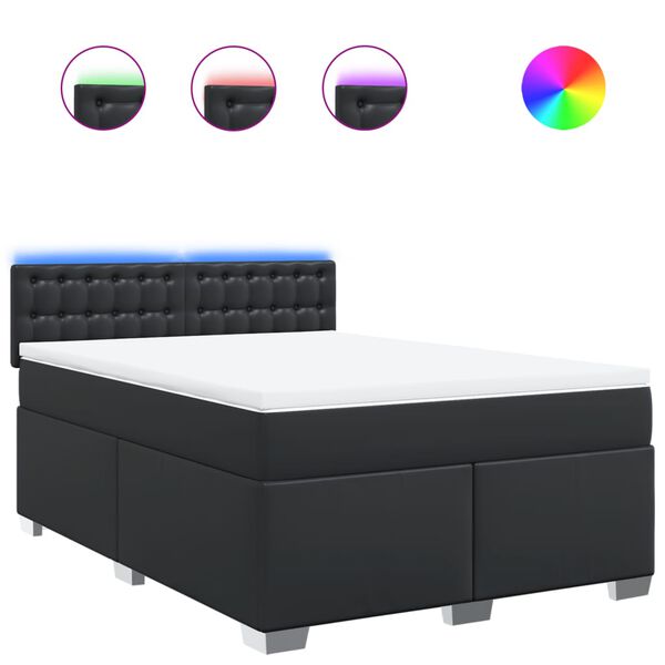 vidaXL Box Spring Bed with Mattress Black Double Faux Leather