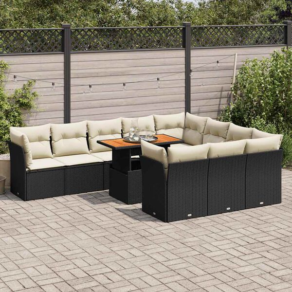 vidaXL 11 Piece Garden Sofa Set with Cushions Black Poly Rattan