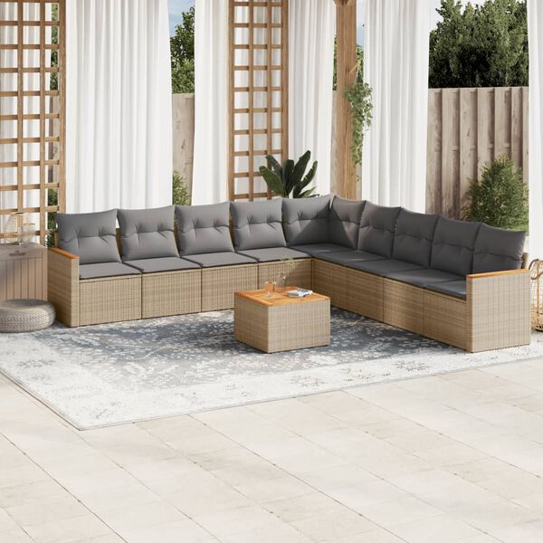 vidaXL 10 Piece Garden Sofa Set with Cushions Beige Poly Rattan