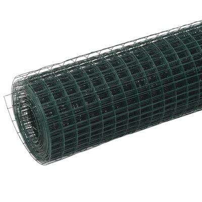 vidaXL Chicken Wire Fence Steel with PVC Coating 25x1.5 m Green