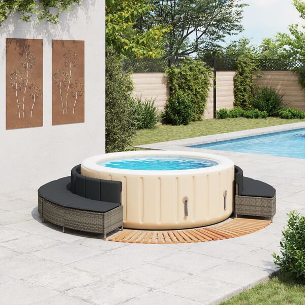 vidaXL Hot Tub Surround Grey Poly Rattan and Solid Wood Acacia