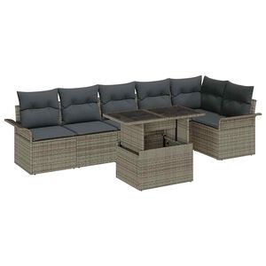 vidaXL Garden Sofa Set with Cushion 7 pcs Grey Poly rattan