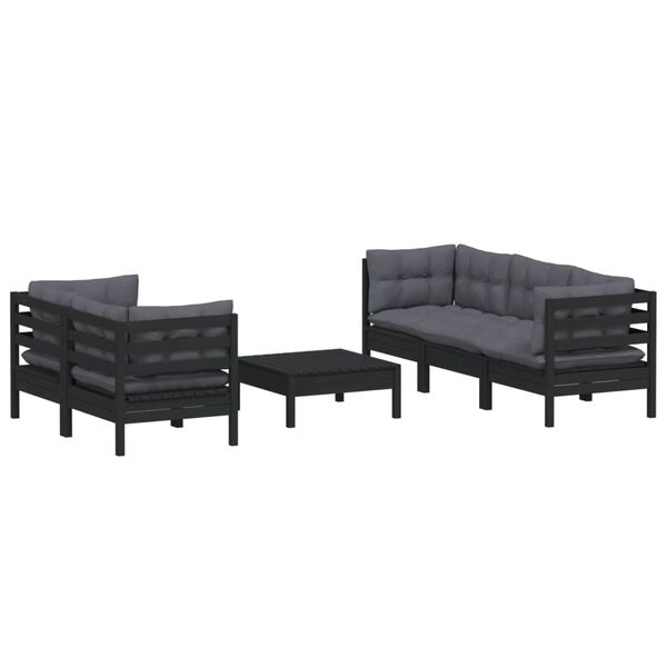 vidaXL 6 Piece Garden Lounge Set with Anthracite Cushions Pinewood