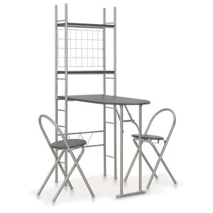 vidaXL 3 Piece Folding Dining Set with Storage Rack MDF and Steel Black