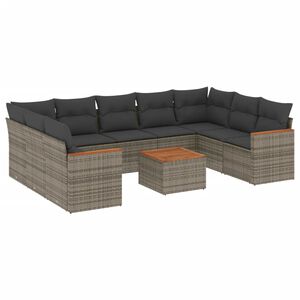 vidaXL 10 Piece Garden Sofa Set with Cushions Grey Poly Rattan