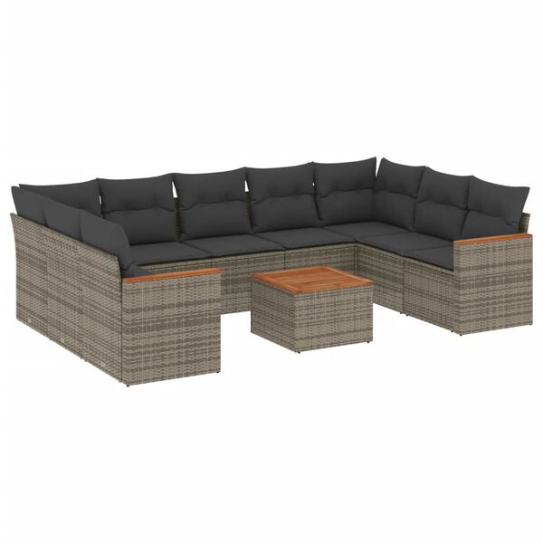 vidaXL 10 Piece Garden Sofa Set with Cushions Grey Poly Rattan