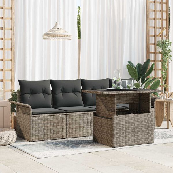 vidaXL Garden Sofa Set with Cushion 5 pcs Grey Poly Rattan