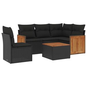 vidaXL 6 Piece Garden Sofa Set with Cushions Black Poly Rattan