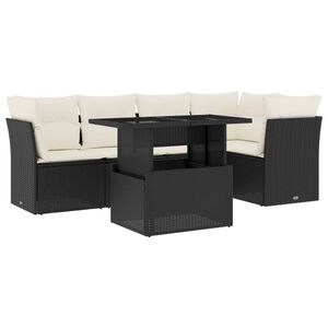 vidaXL 6 Piece Garden Sofa Set with Cushions Black Poly Rattan
