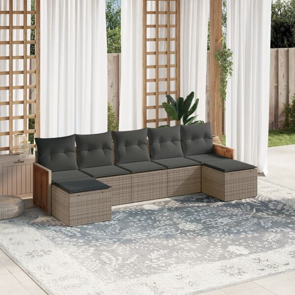 vidaXL 7 Piece Garden Sofa Set with Cushions Grey Poly Rattan