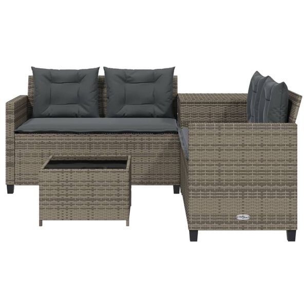 vidaXL Garden Sofa with Table and Cushions L-Shaped Grey Poly Rattan