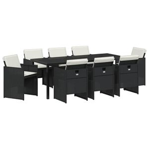 vidaXL Garden Dining Set 9 pcs Black Poly Rattan