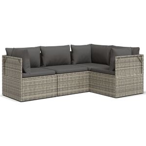 vidaXL 4 Piece Garden Lounge Set with Cushions Grey Poly Rattan
