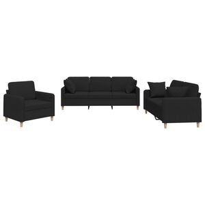 vidaXL 3 Piece Sofa Set with Pillows Black Fabric
