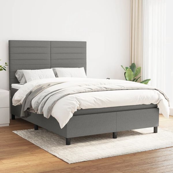 vidaXL Box Spring Bed with Mattress Dark Grey 137x187 cm Double Size Fabric