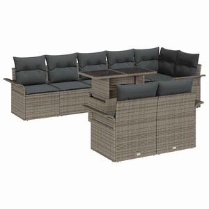 vidaXL Garden Sofa Set with Cushion 9 pcs Grey Poly rattan