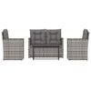 vidaXL 4 Piece Outdoor Lounge Set with Cushions Poly Rattan Grey