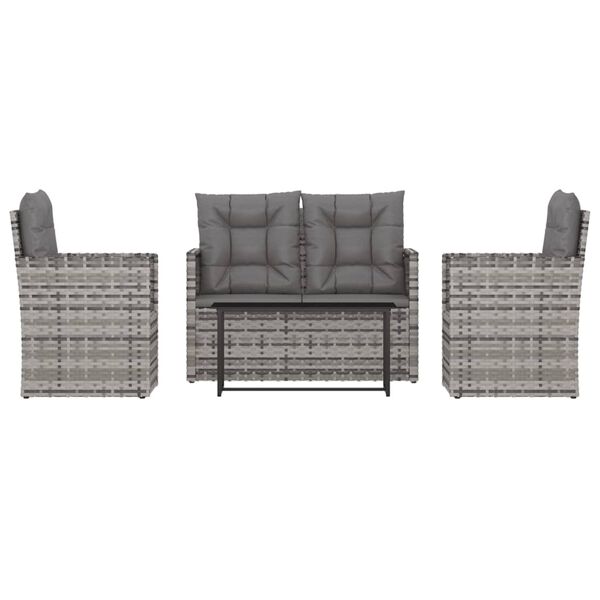 vidaXL 4 Piece Outdoor Lounge Set with Cushions Poly Rattan Grey