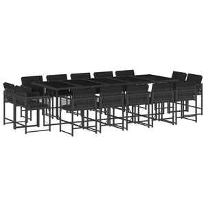 vidaXL 15 Piece Garden Dining Set with Cushions Black Poly Rattan