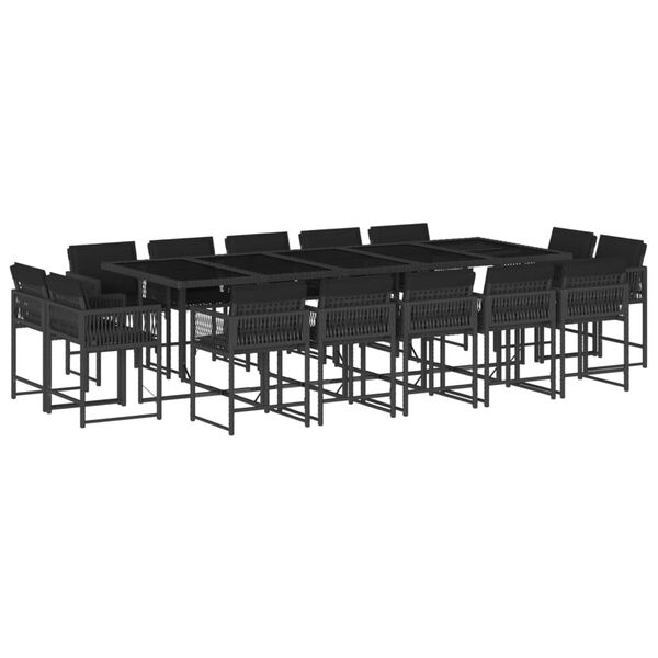 vidaXL 15 Piece Garden Dining Set with Cushions Black Poly Rattan