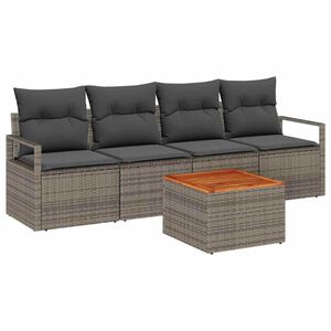 vidaXL Garden Sofa Set with Storage 5 pcs Grey Poly Rattan