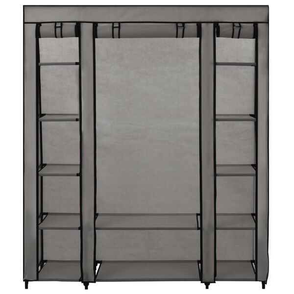 vidaXL Wardrobe with Compartments and Rods Grey 150x45x176 cm Fabric