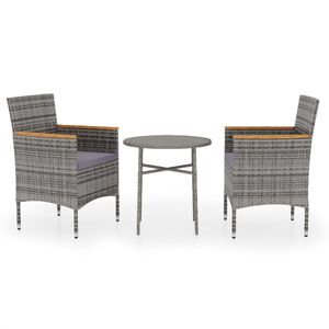 vidaXL 3 Piece Garden Dining Set Poly Rattan Grey
