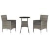 vidaXL 3 Piece Garden Bistro Set with Cushions Grey Poly Rattan