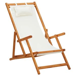 vidaXL Folding Chair Solid Eucalyptus Wood and Fabric Cream
