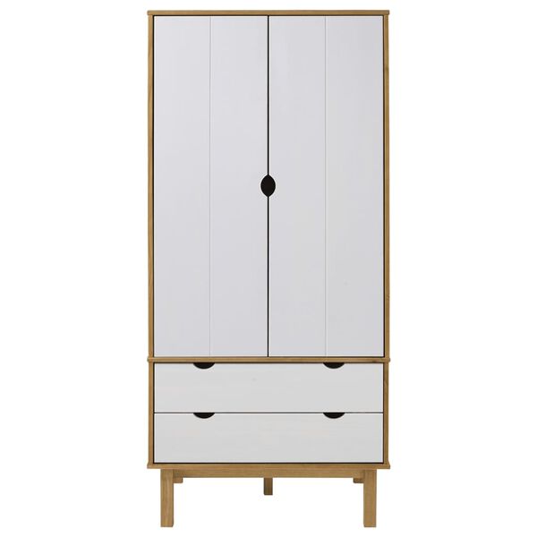 vidaXL Wardrobe OTTA Brown and White 76.5x53x172 cm Solid Wood Pine