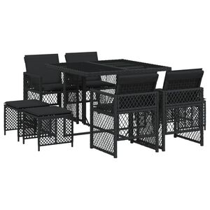 vidaXL 9 Piece Garden Dining Set with Cushions Black Poly Rattan